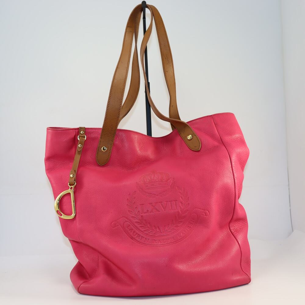 Lauren Ralph Lauren Pink Leather Tote Bag Large
